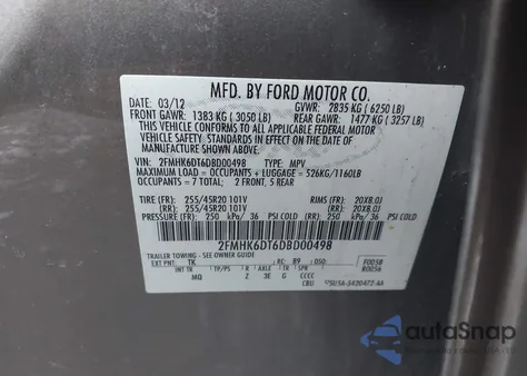 2013 Ford Flex Limited from USA, damaged, VIN 2FMHK6DT6DBD00498